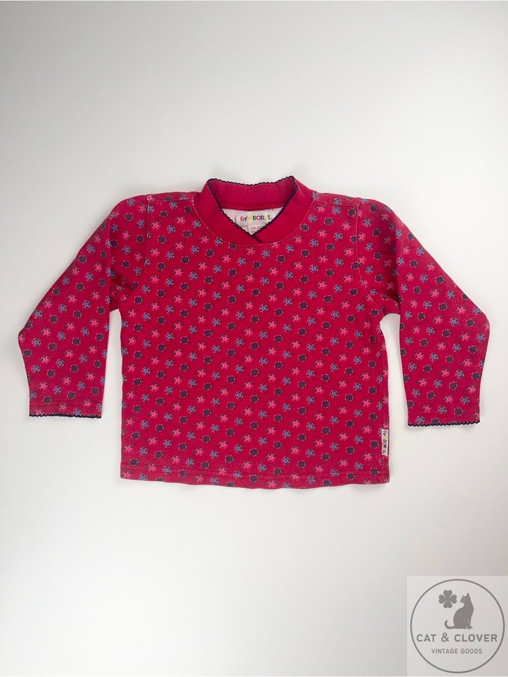 Gymboree 90s Red Floral Mock Neck Long Sleeve Top Rainbow Tag Kids M